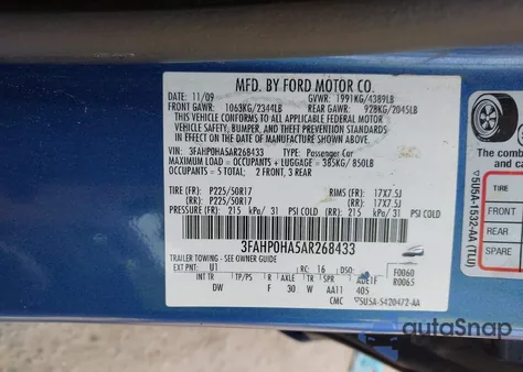 2010 Ford Fusion Se from USA, damaged, VIN 3FAHP0HA5AR268433